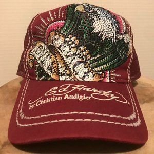 Ed Hardy Trucker Hat Burgundy Rhinestones